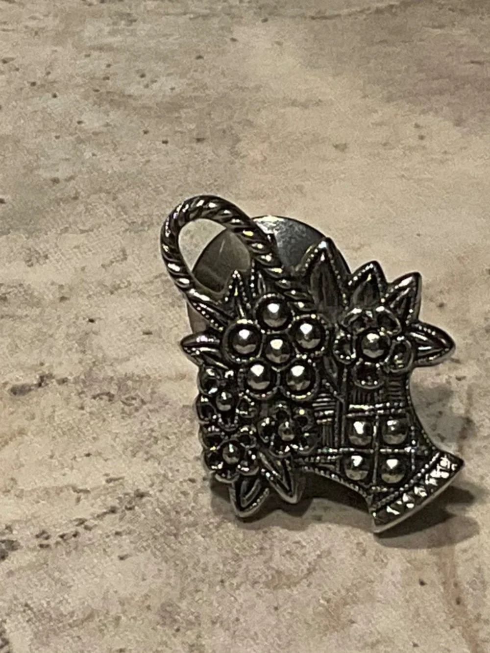 Avon Flower Basket Lapel Pin Silvertone Vintage